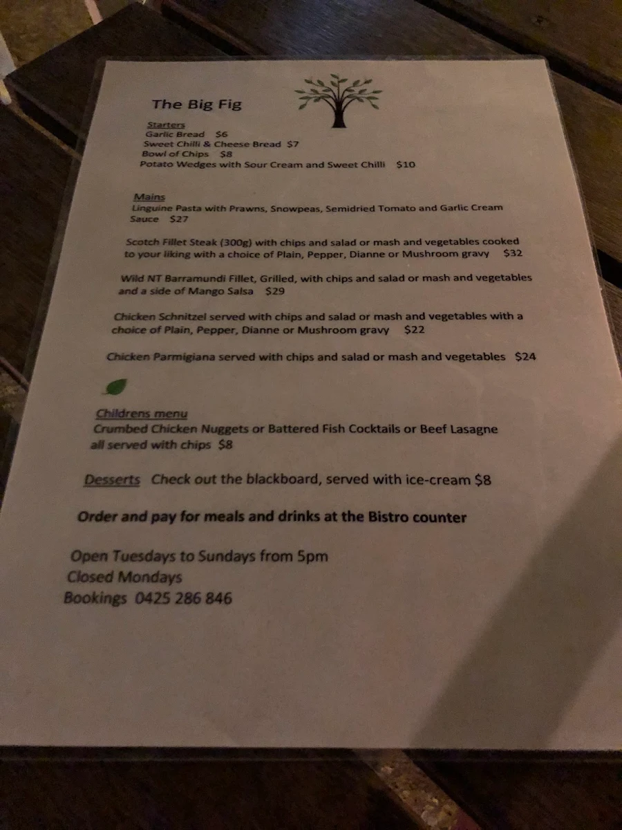 Menu, Big Fig Bistro