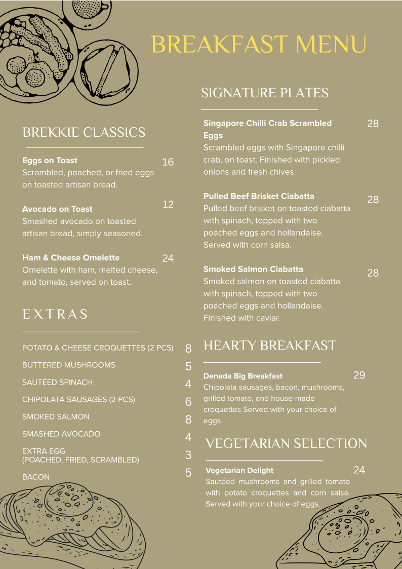 Menu, Cafe Denada
