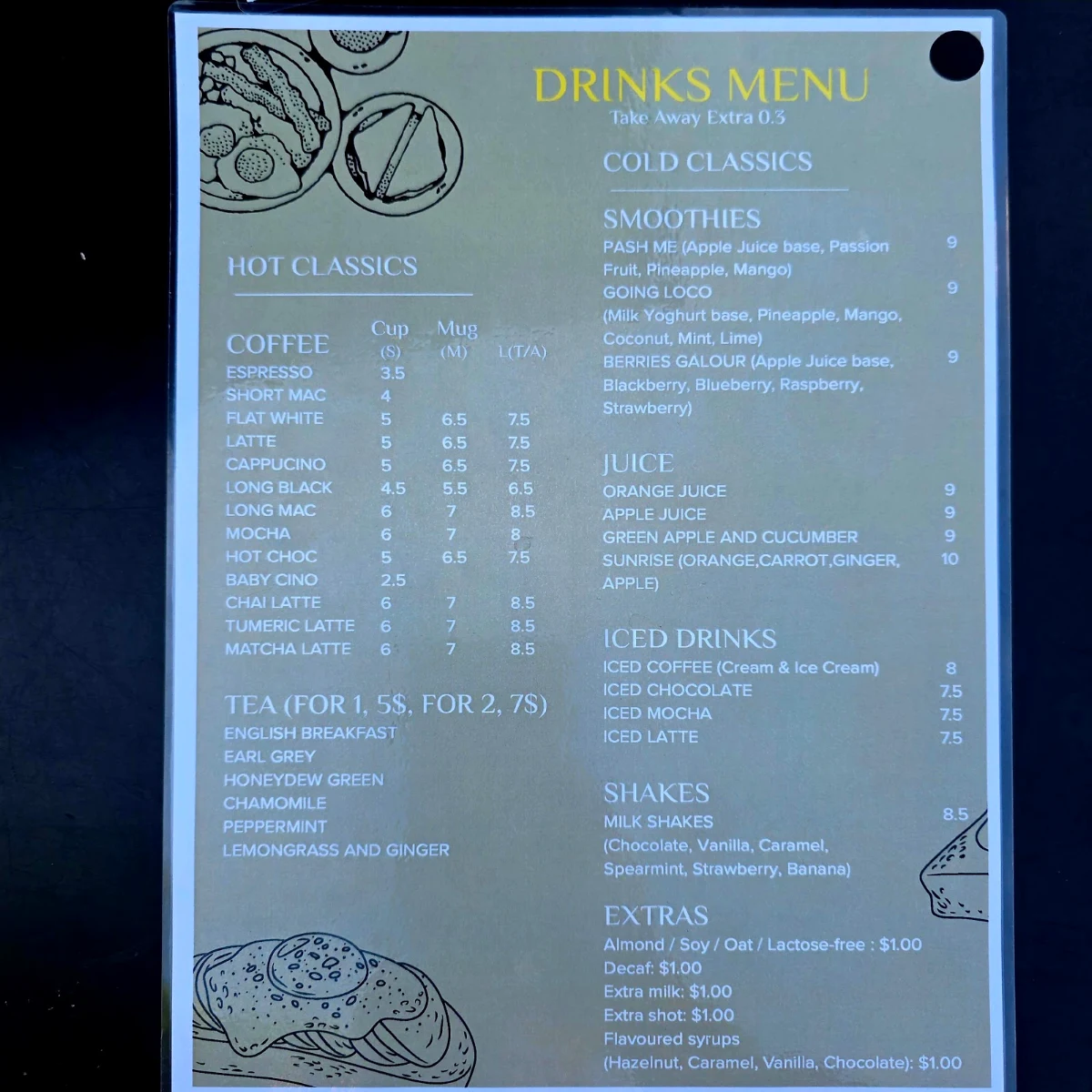 Menu, Cafe Denada