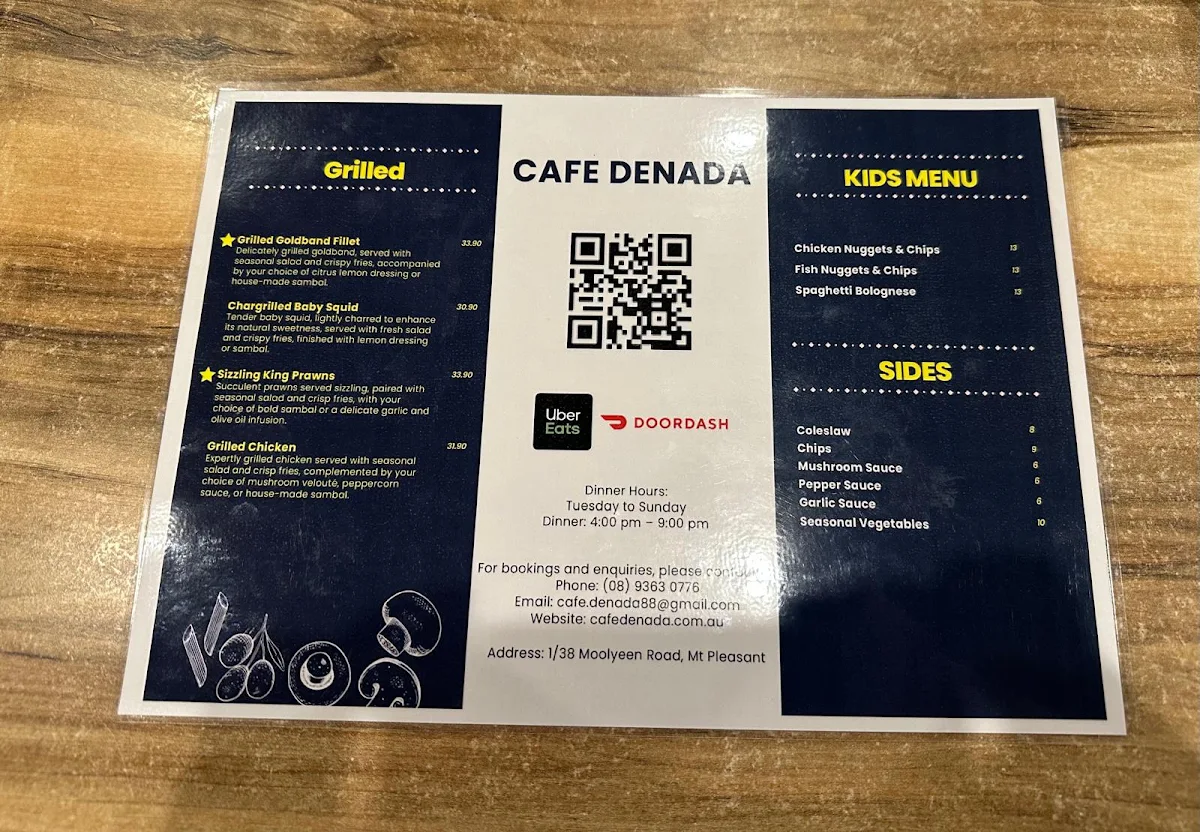 Menu, Cafe Denada