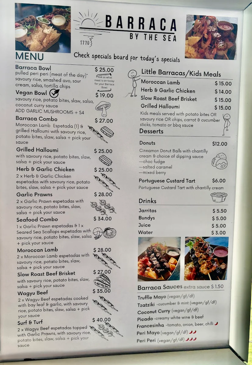 Menu, 1770 Barraca by the sea