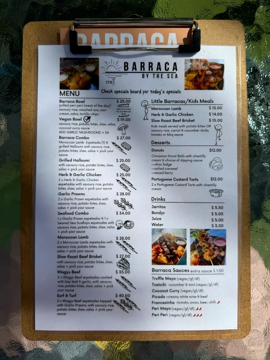 Menu, 1770 Barraca by the sea