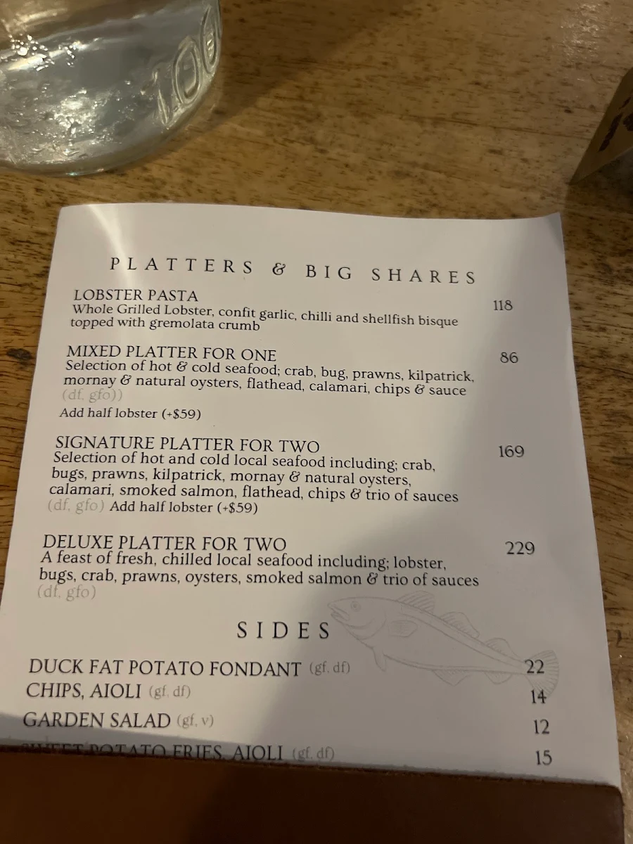 Menu, The Lighthouse Restaurant