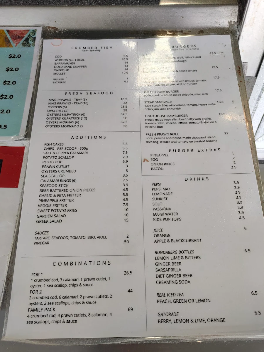 Menu, The Lighthouse Restaurant