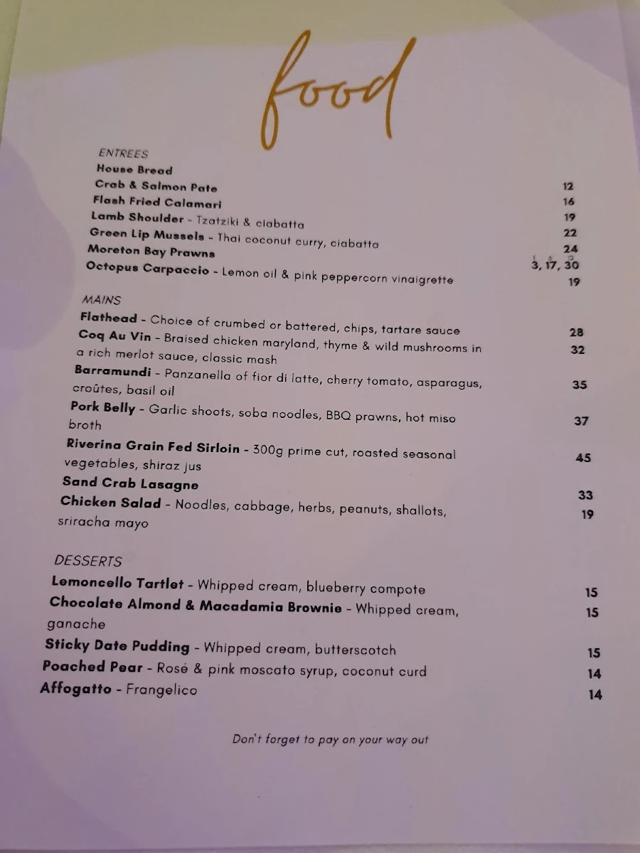 Menu, The Lighthouse Restaurant