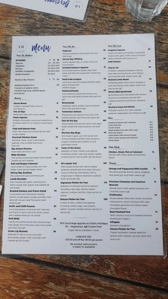 Menu, The Lighthouse Restaurant