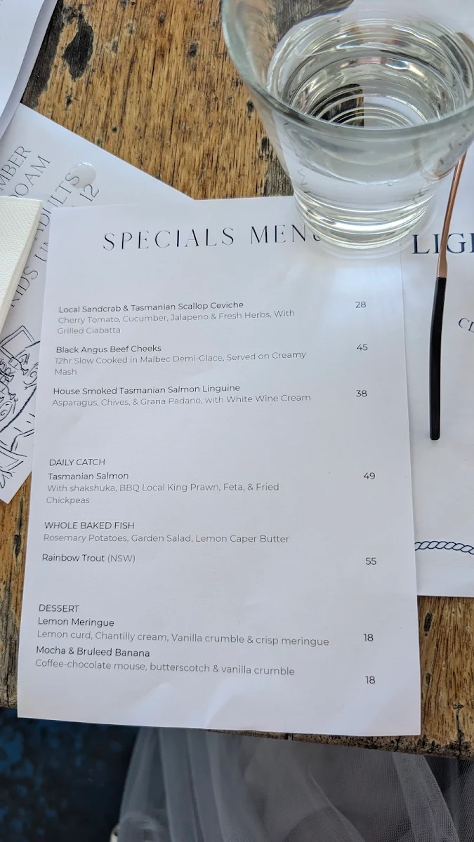 Menu, The Lighthouse Restaurant