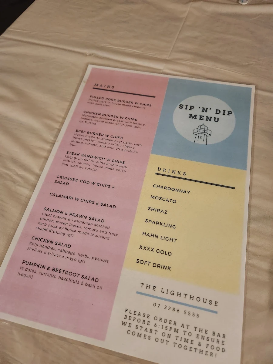 Menu, The Lighthouse Restaurant