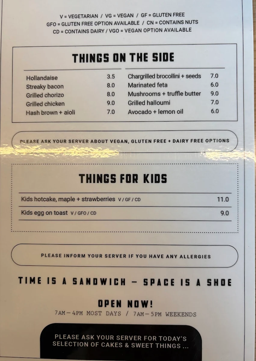 Menu, Code Black Coffee South Melbourne