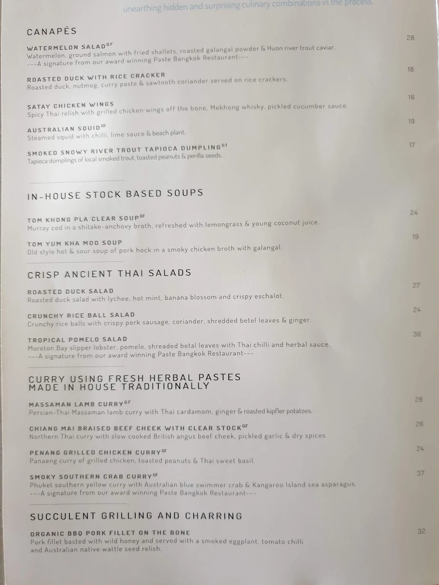 Menu, Paste Australia