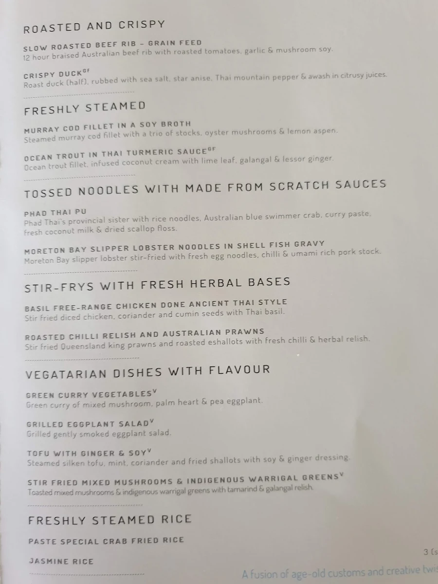 Menu, Paste Australia