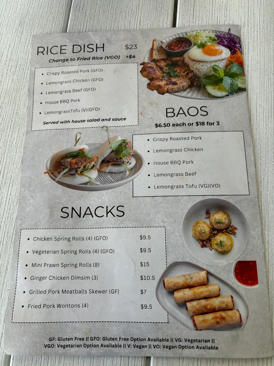 Menu, Little Saigon Eatery