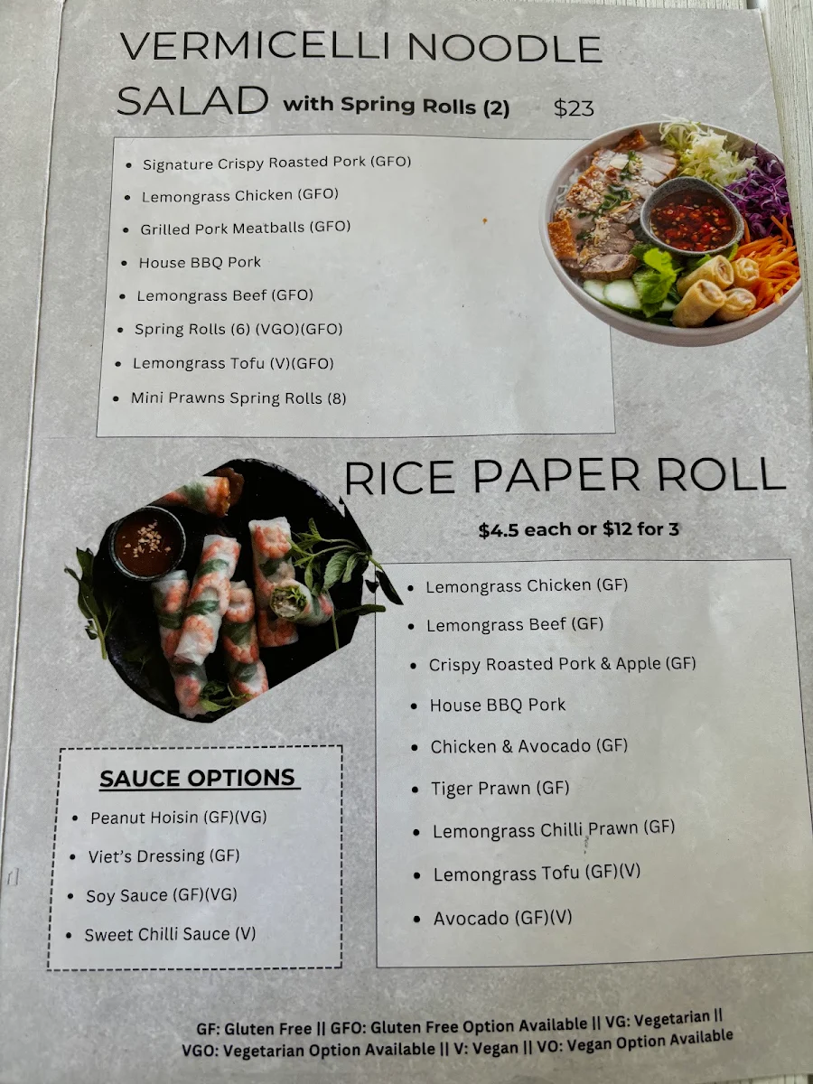 Menu, Little Saigon Eatery