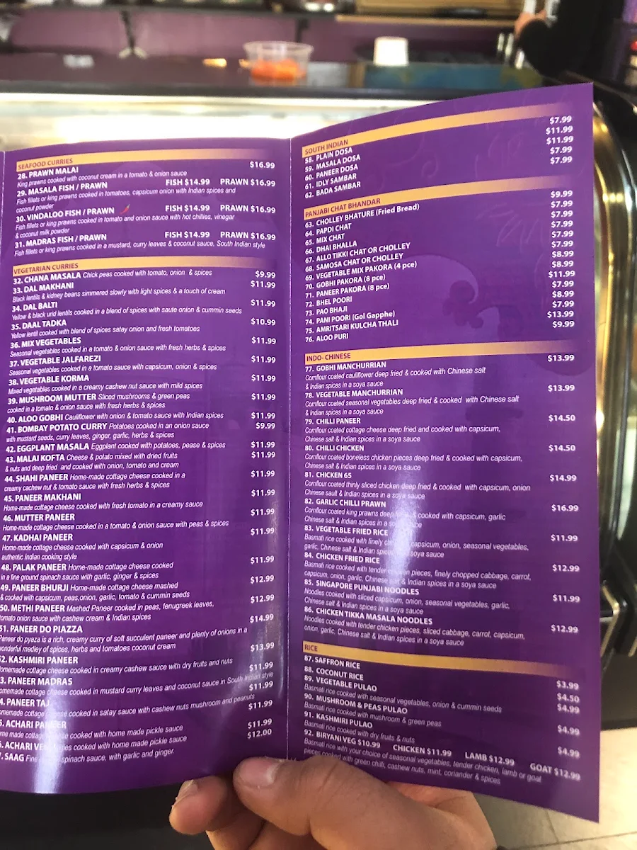Menu, Taste of Taj Sweets and Indian Cuisine