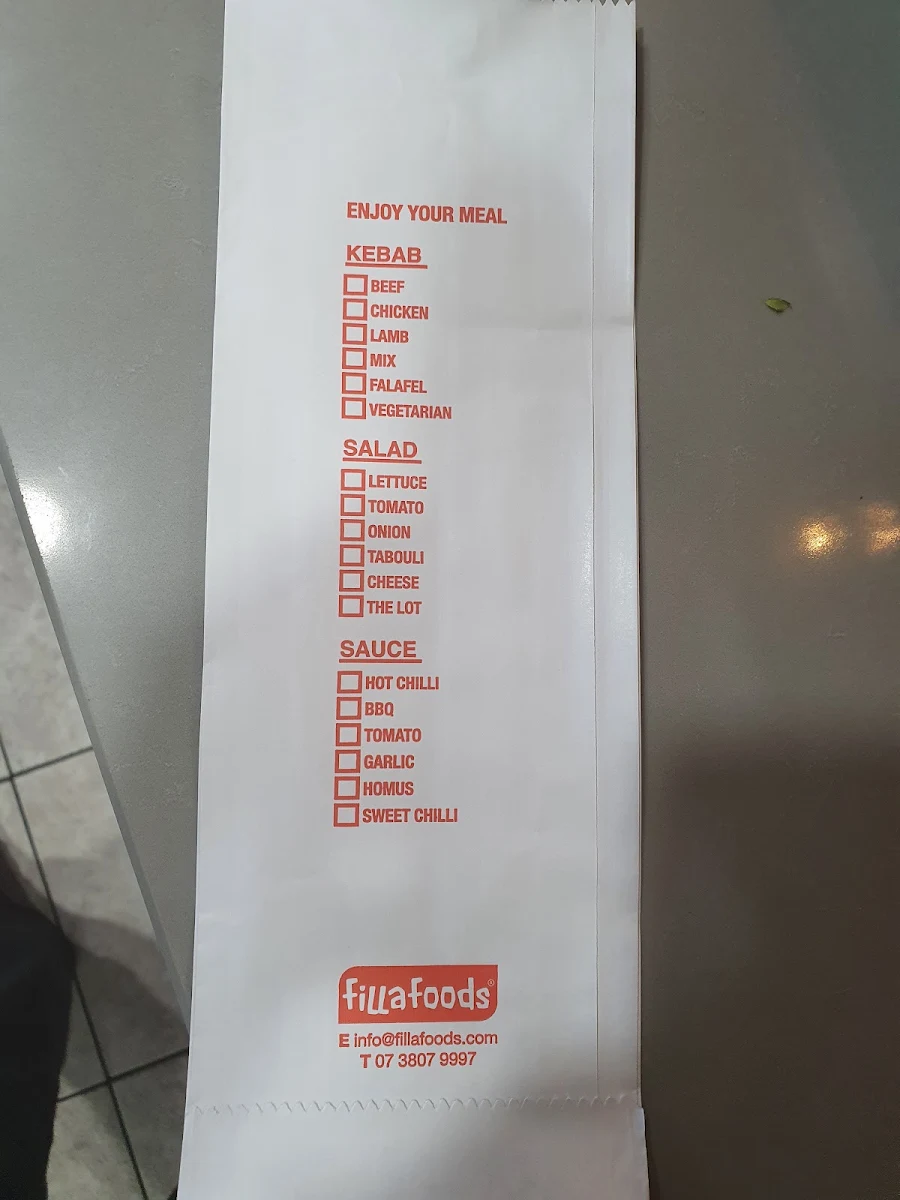Menu, Kebab express Intersection Townsville