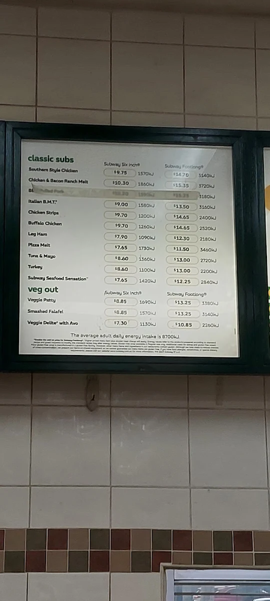 Menu, Subway