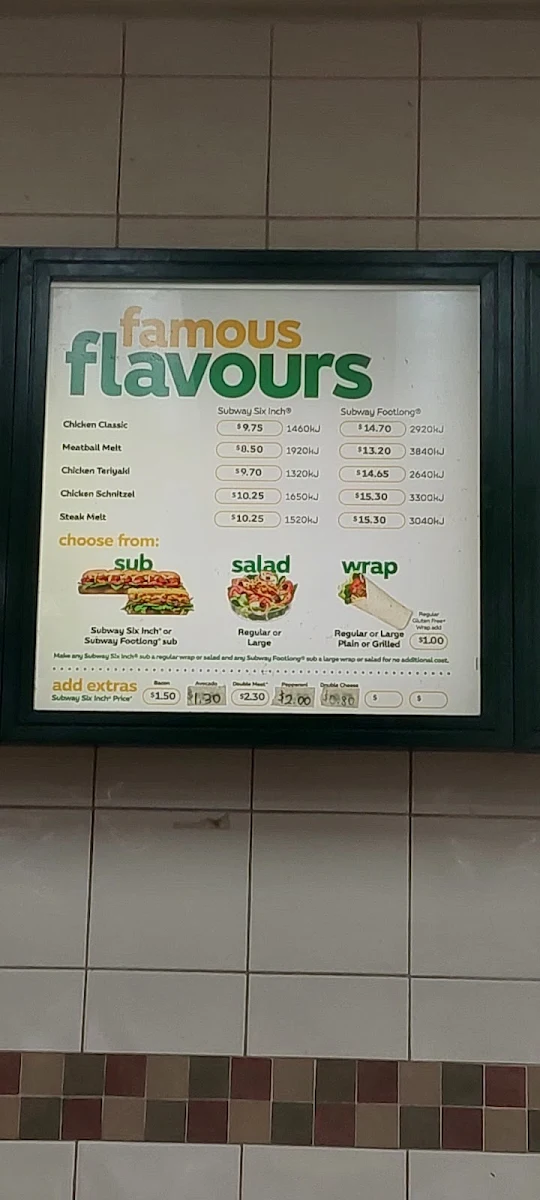 Menu, Subway