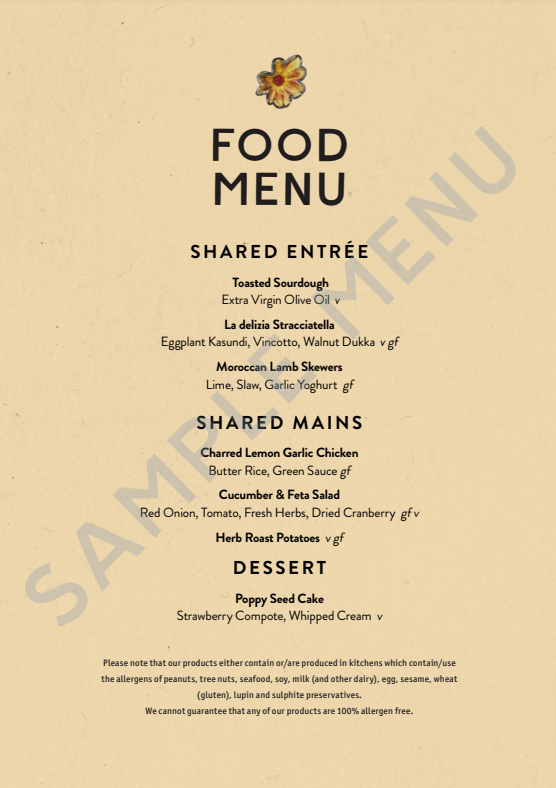 Menu, The Camfield