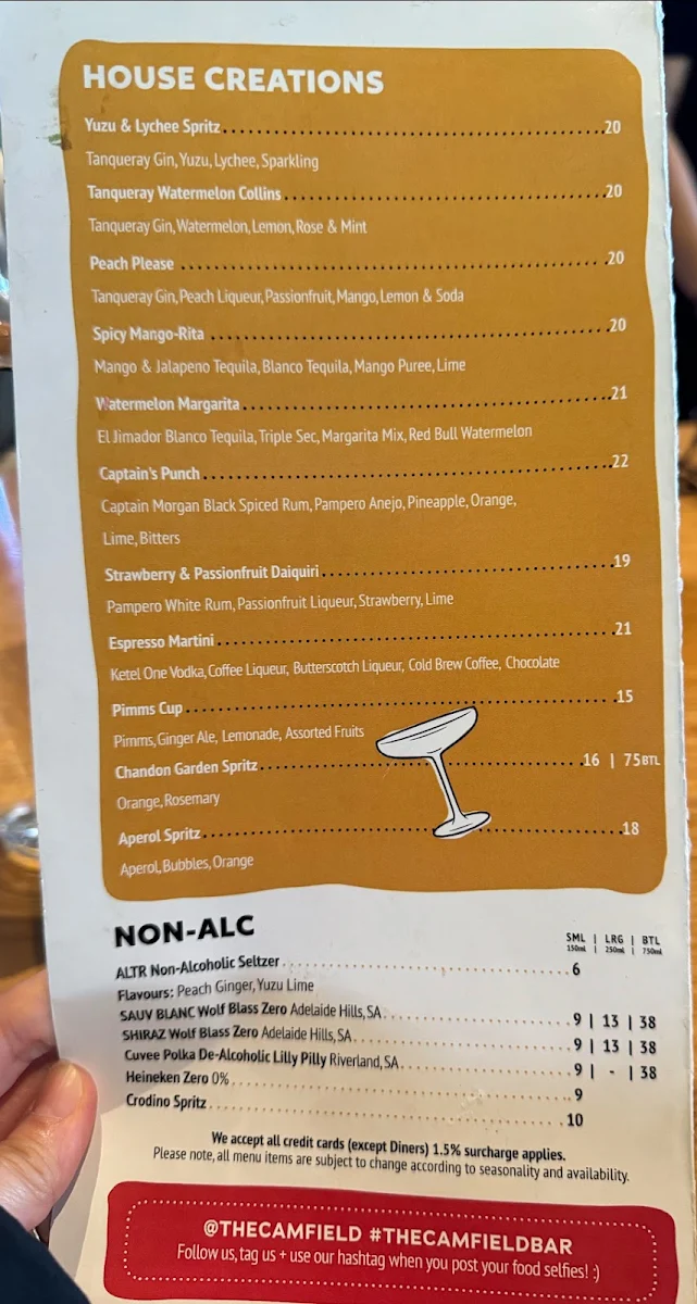 Menu, The Camfield