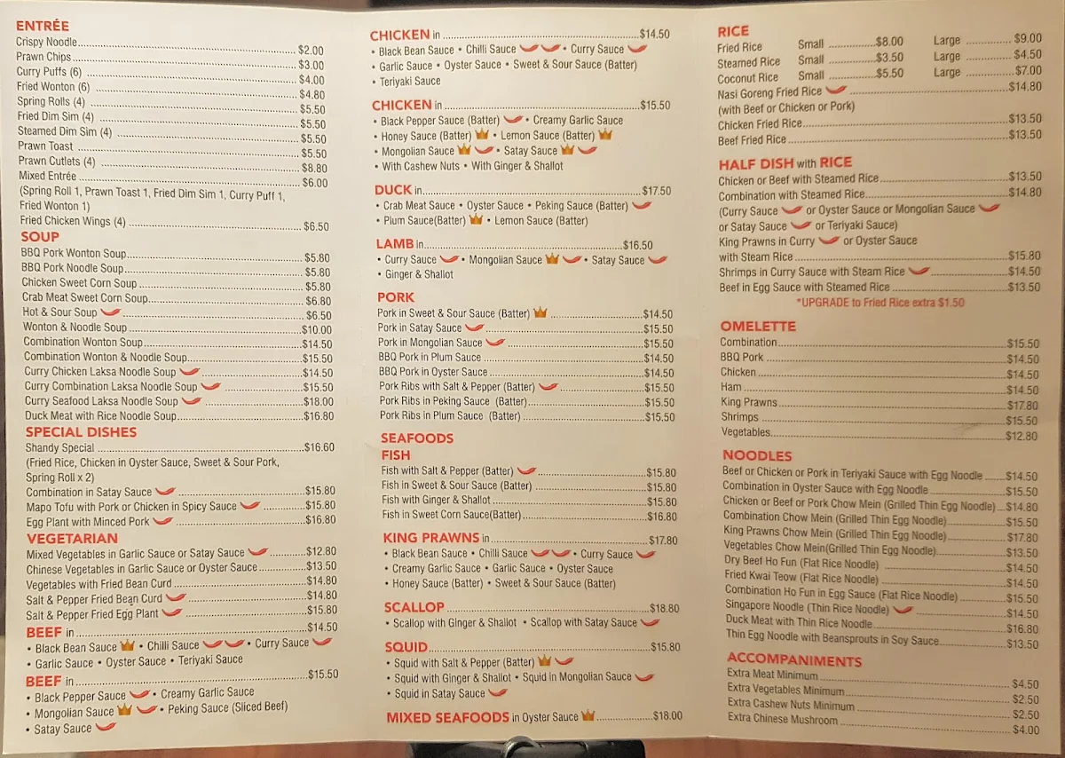 Menu, Wong Wong's Kitchen