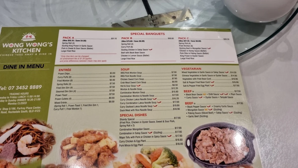 Menu, Wong Wong's Kitchen