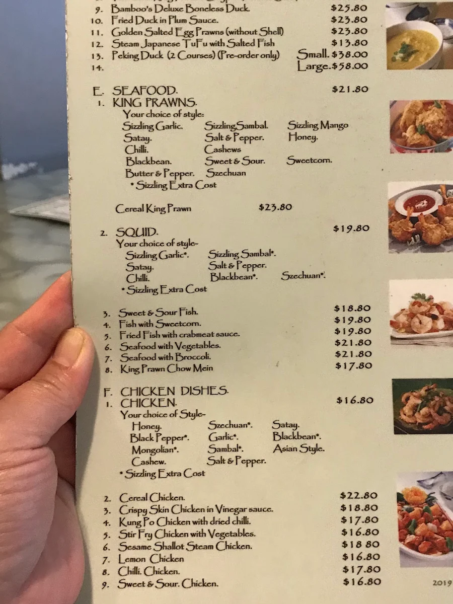 Menu, Bamboo Authentic Singaporean