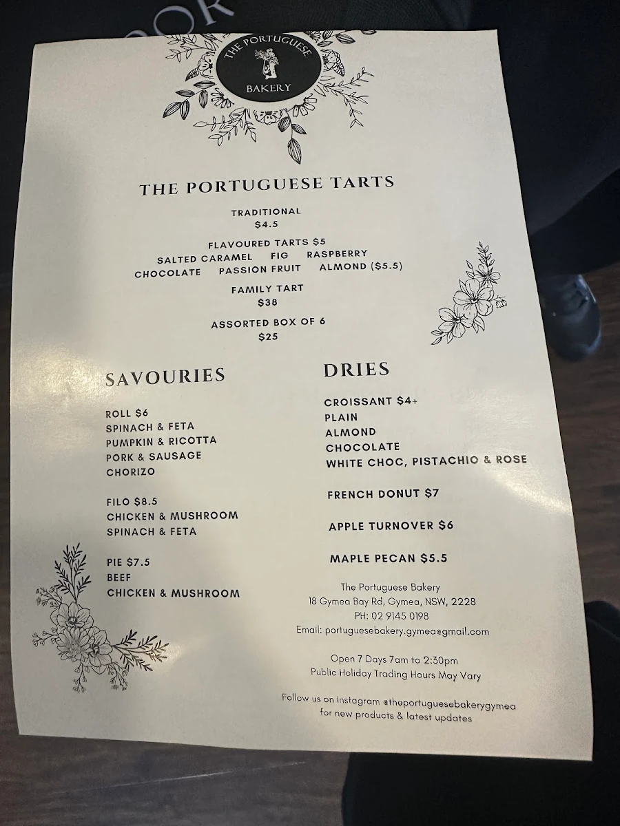 Menu, The Portuguese Bakery