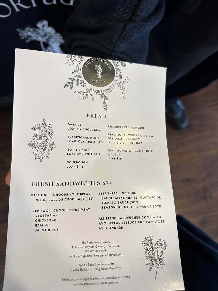 Menu, The Portuguese Bakery