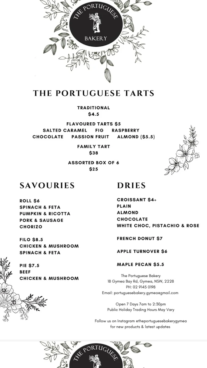 Menu, The Portuguese Bakery