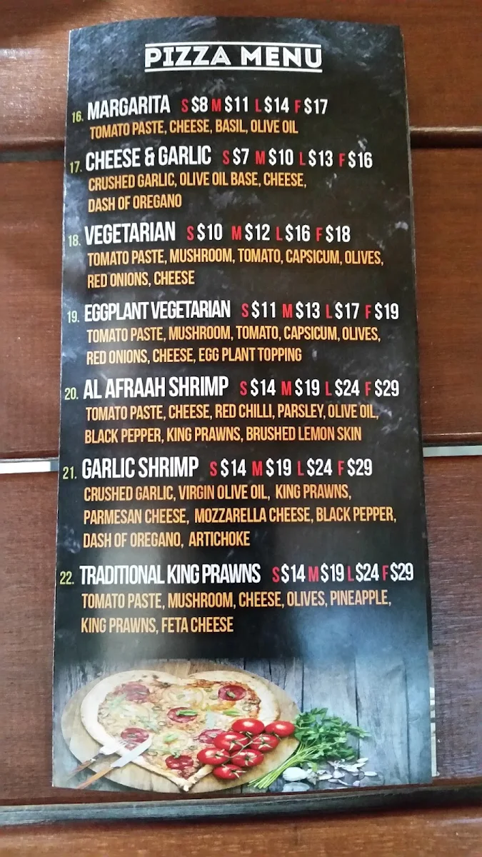 Menu, El Afraah Bakery Greenacre