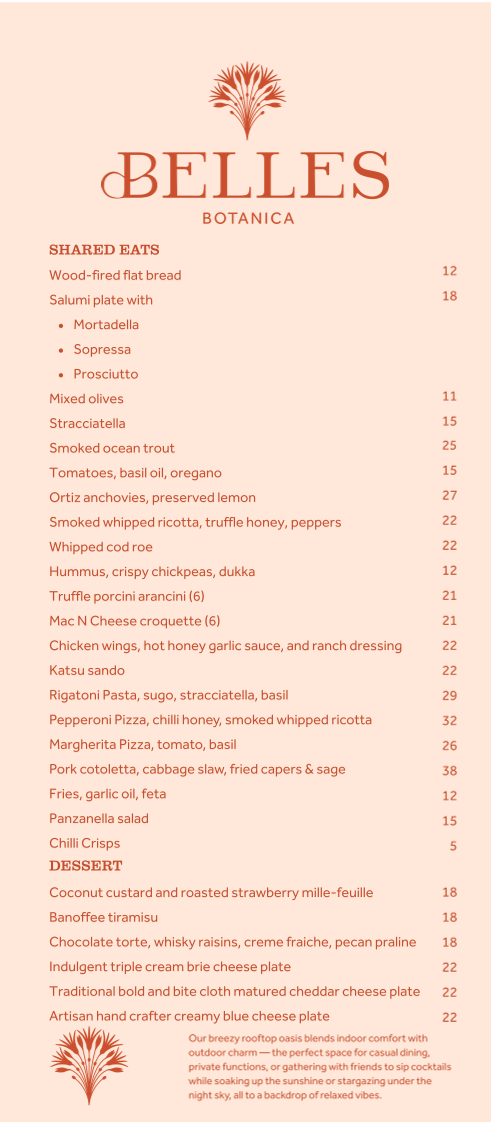 Menu, COLAC Port Adelaide