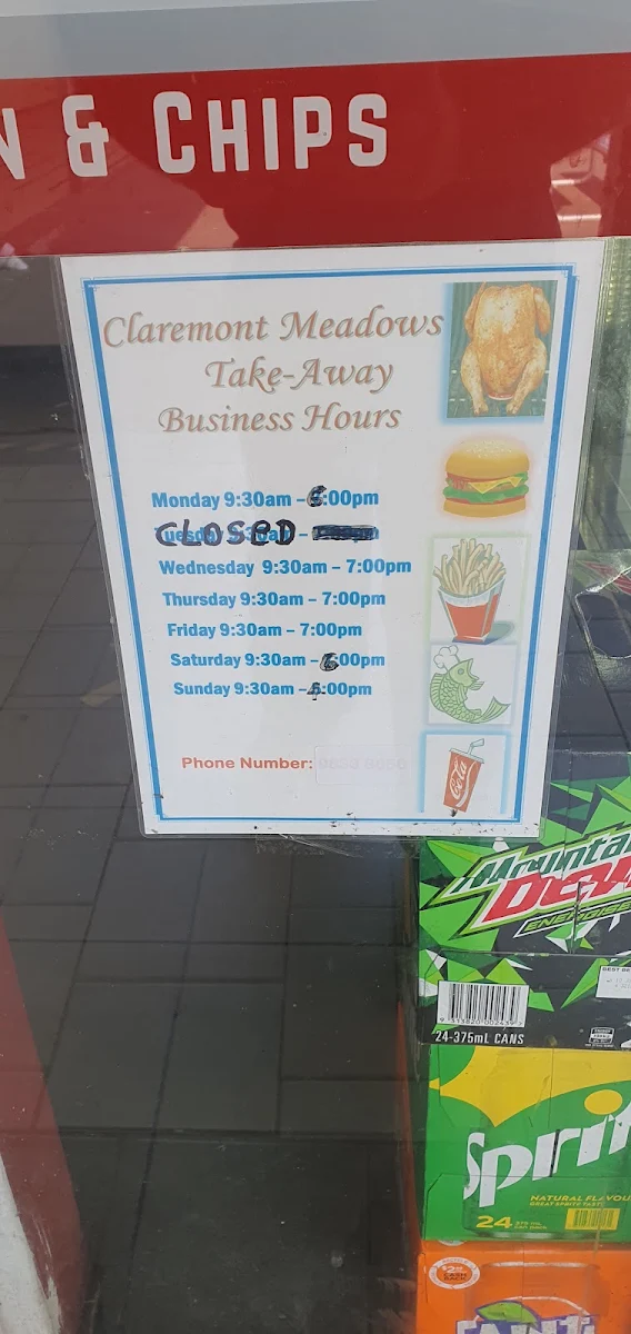 Menu, Claremont Meadows Takeaway
