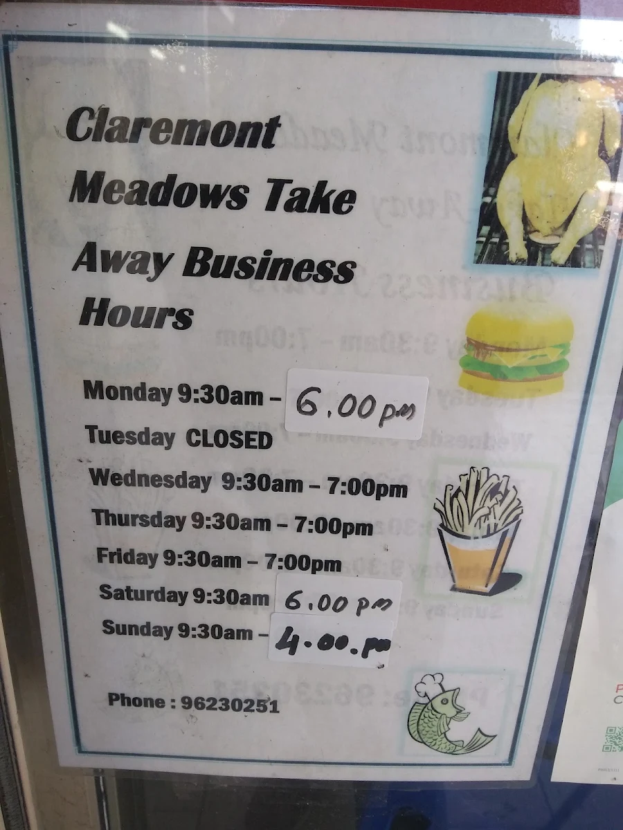 Menu, Claremont Meadows Takeaway