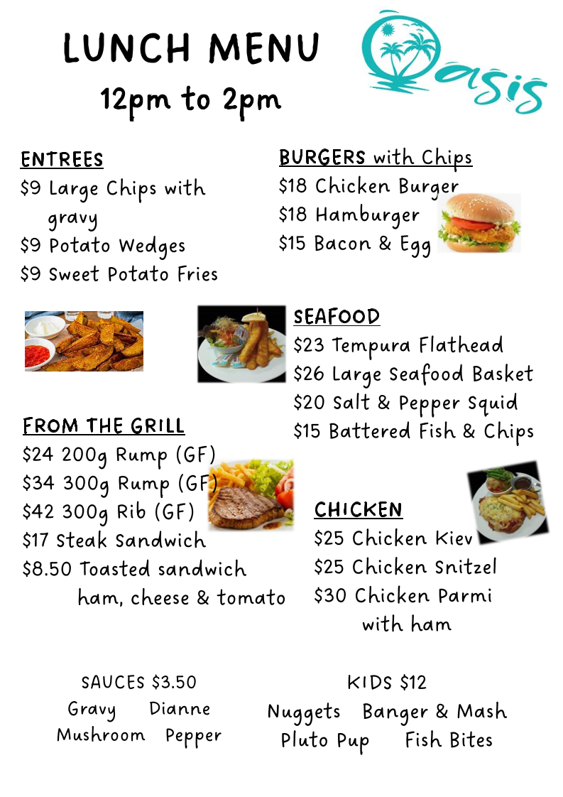 Menu, Oasis Hotel Yelarbon