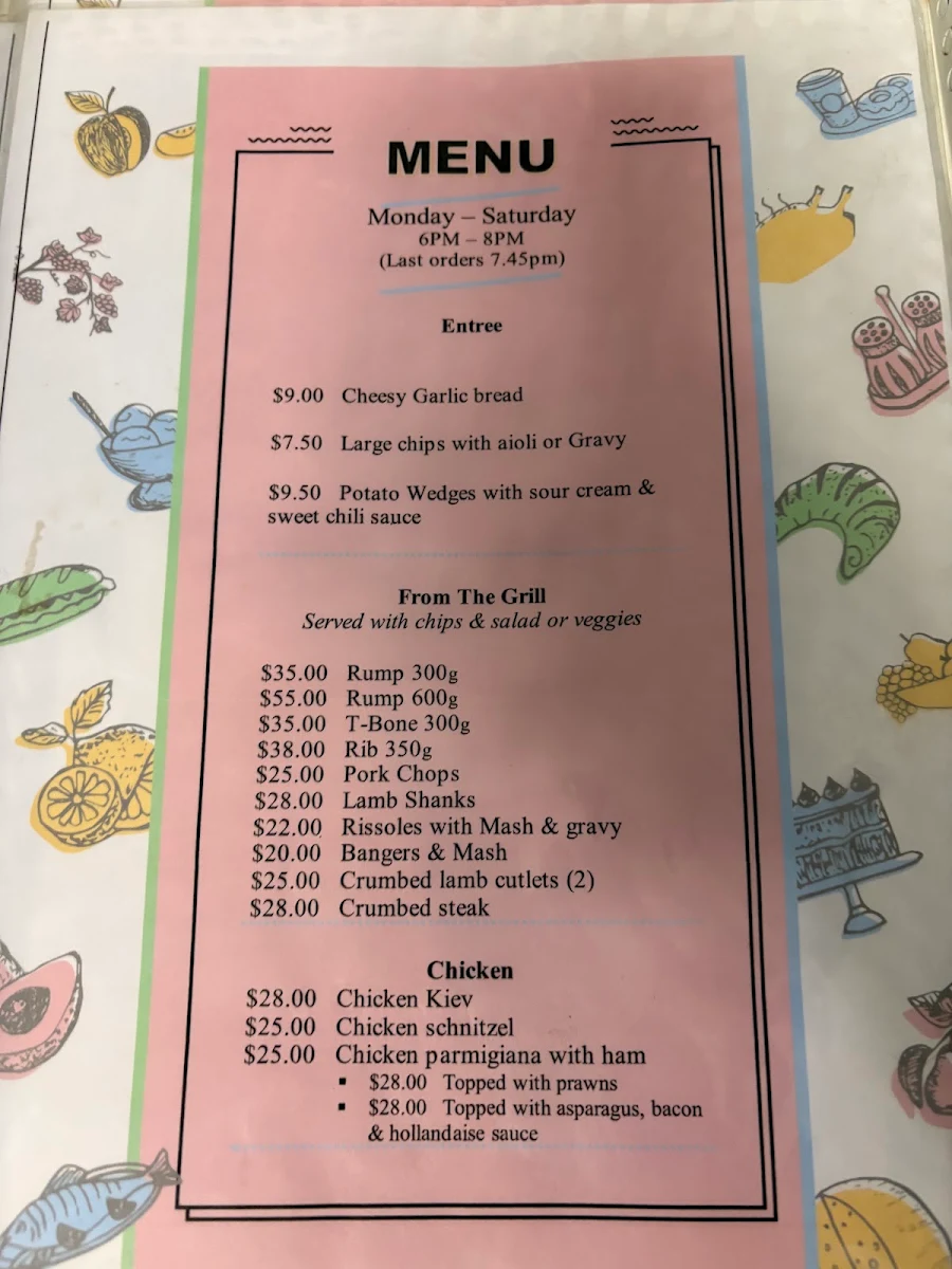 Menu, Oasis Hotel Yelarbon