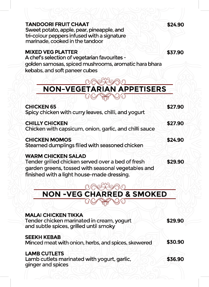 Menu, Amrapali Indian Restaurant