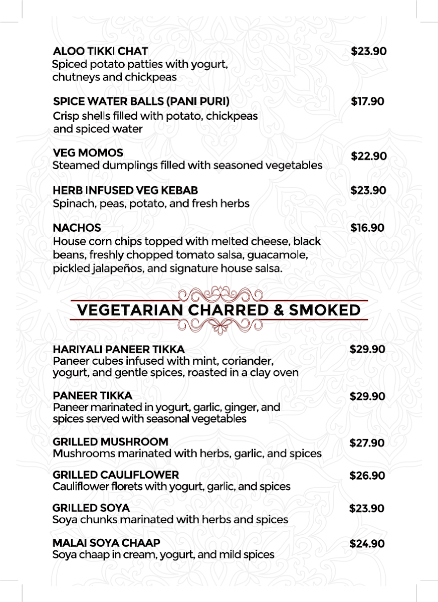 Menu, Amrapali Indian Restaurant