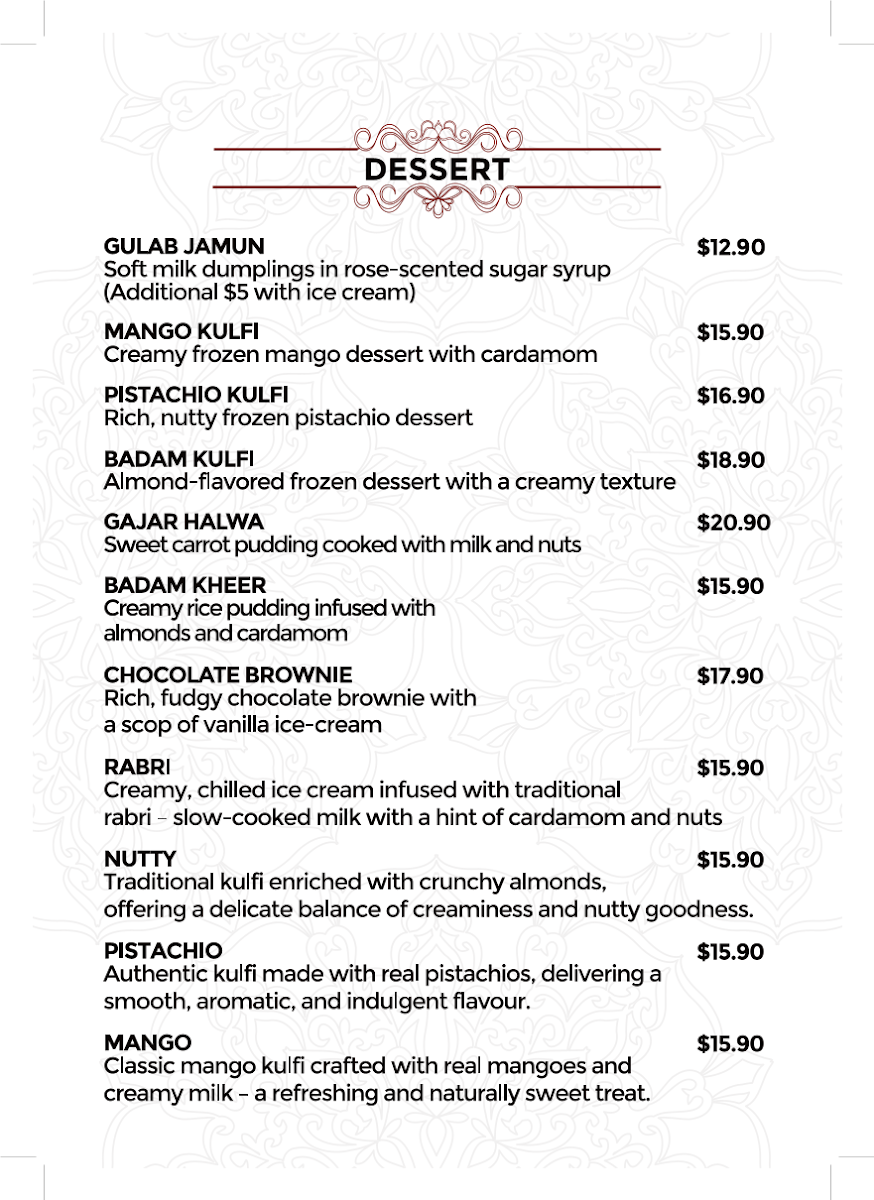 Menu, Amrapali Indian Restaurant