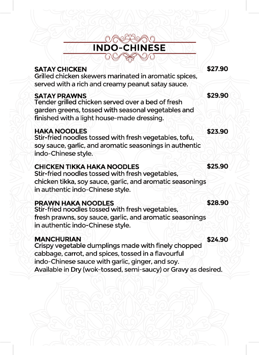Menu, Amrapali Indian Restaurant