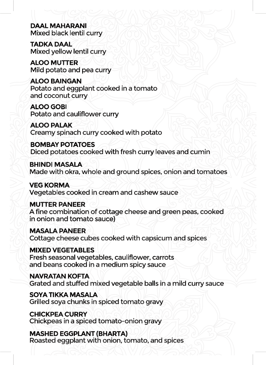 Menu, Amrapali Indian Restaurant