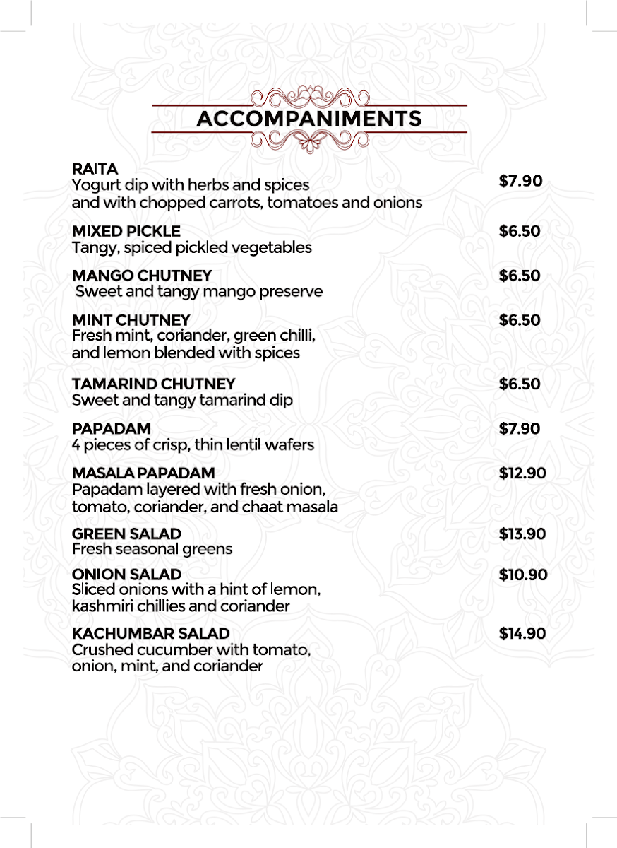 Menu, Amrapali Indian Restaurant