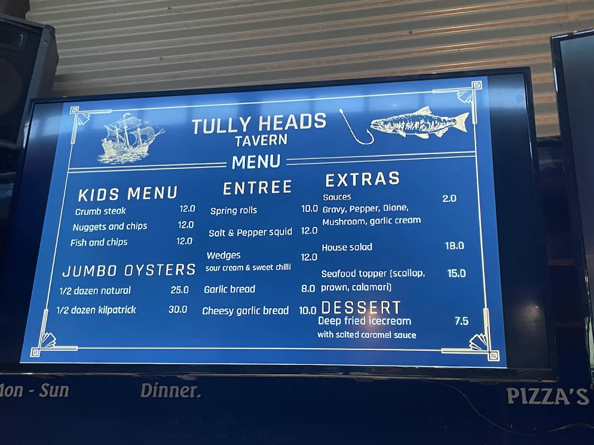 Menu, Tully Heads Tavern