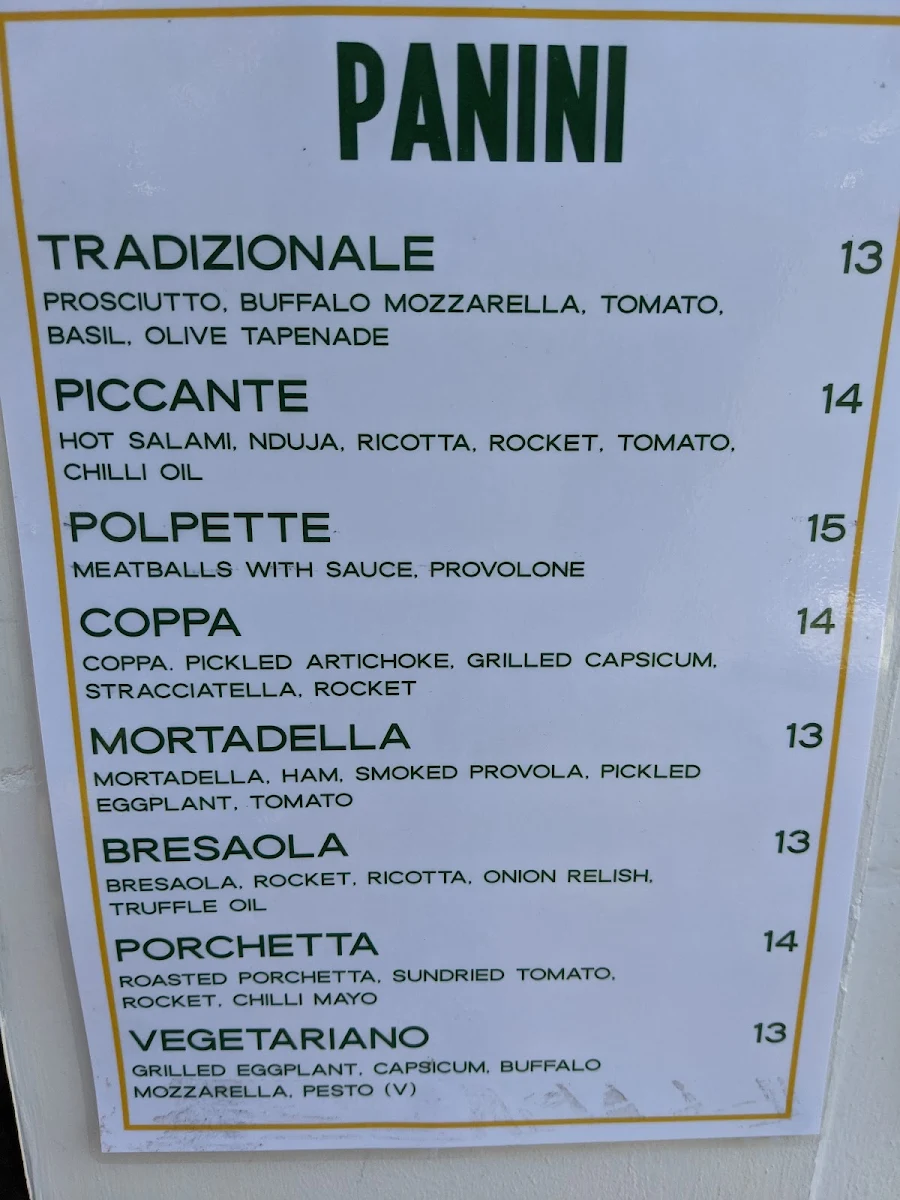 Menu, Pizza Bar Positano