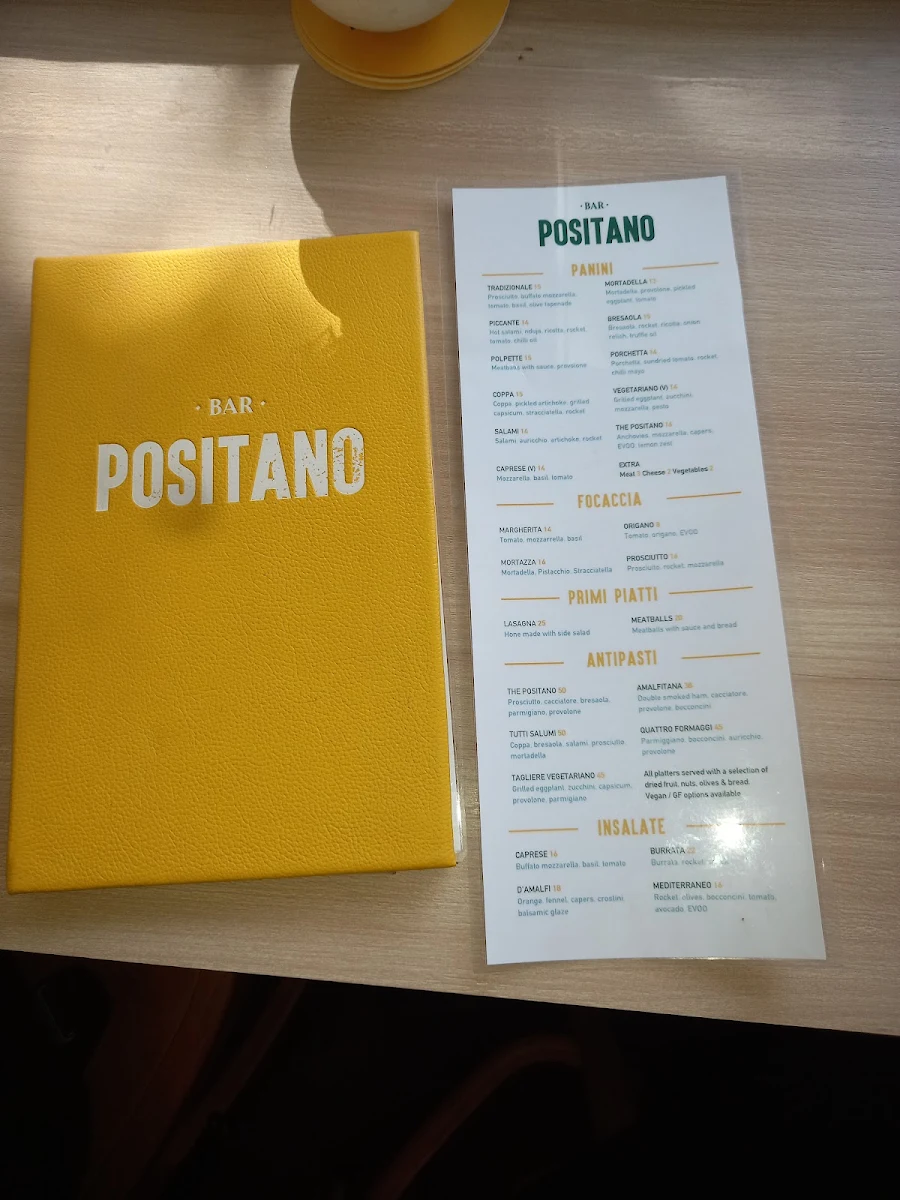 Menu, Pizza Bar Positano