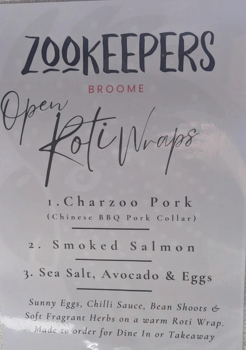 Menu, Zookeepers Broome