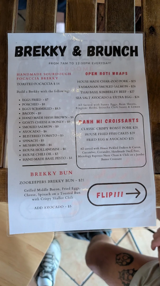 Menu, Zookeepers Broome