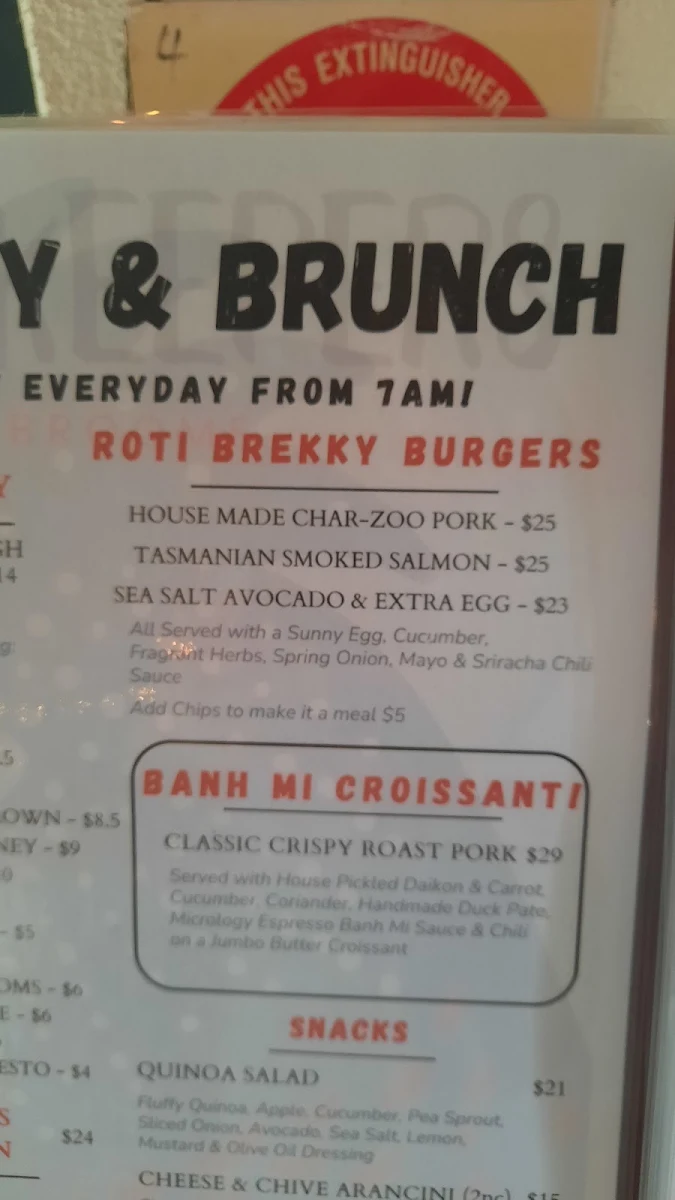 Menu, Zookeepers Broome