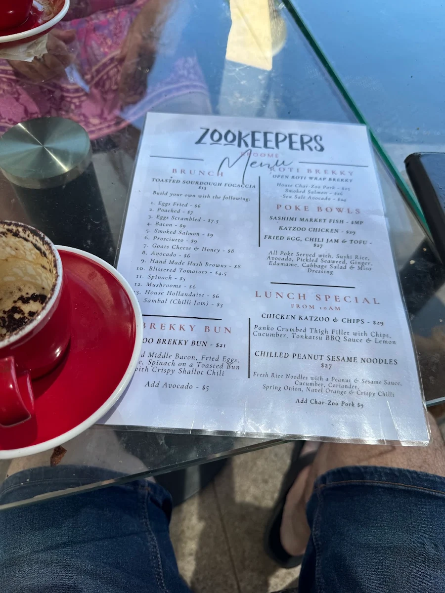 Menu, Zookeepers Broome