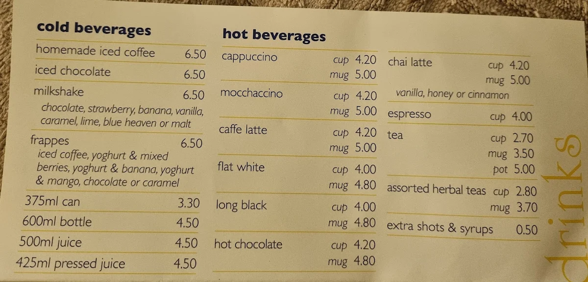 Menu, Largs Bay Kiosk
