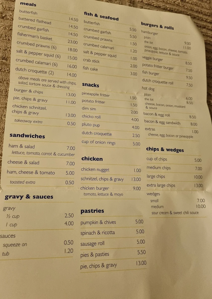 Menu, Largs Bay Kiosk